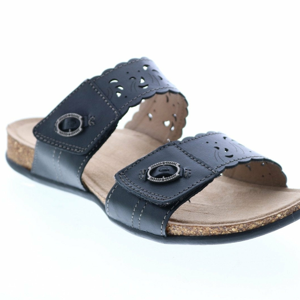 Earth Origins Leather Slide Sandals - Tessa Black 12 Wide